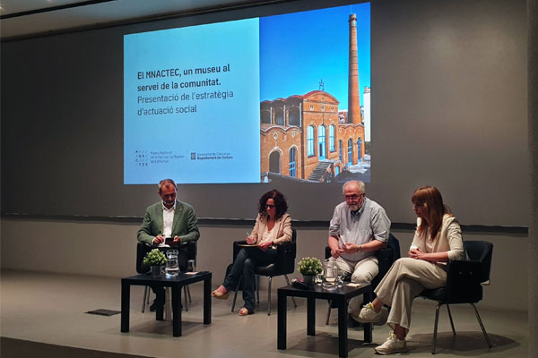 Sònia Hernández, directora general del Patrimoni Cultural del Departament de Cultura de la Generalitat de Catalunya; Jaume Perarnau, director del MNACTEC; Gemma Sallés, sòcia i consultora de Get a Partner, i Josep Maria Canyelles, expert i formador en responsabilitat social de les empreses i organitzacions